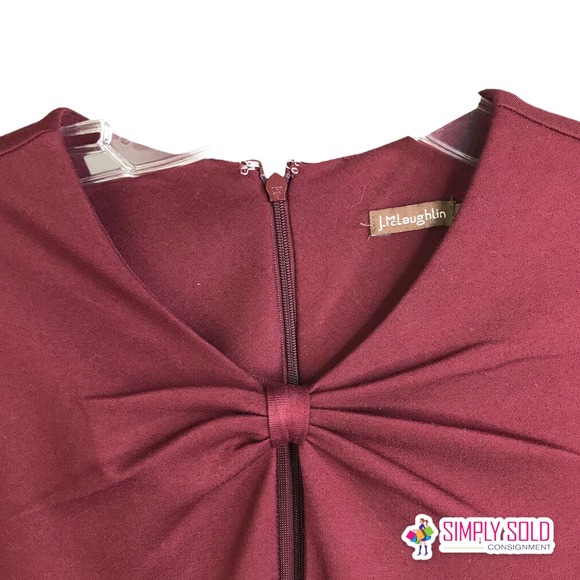 J. Mclaughlin Women A-Line Midi Dress Long Sleeve V-Neck Burgundy Bow Stretch S - Picture 3 of 10